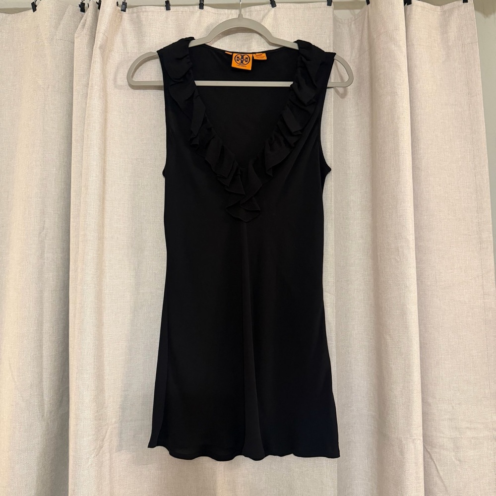 TORY BURCH Black SILK Sleeveless V-Neck Ruffle